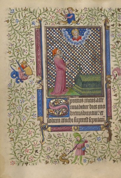 Job Pointing to a Grave; Book of Hours, about 1410. Creator: Unknown.