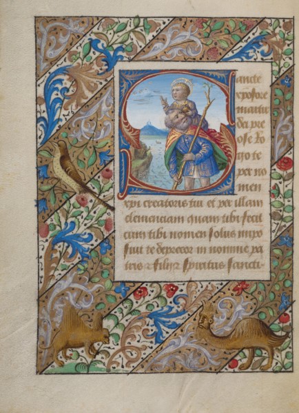 Initial S: Saint Christopher; Book of Hours, about 1480-1490. Creator: Georges Trubert.