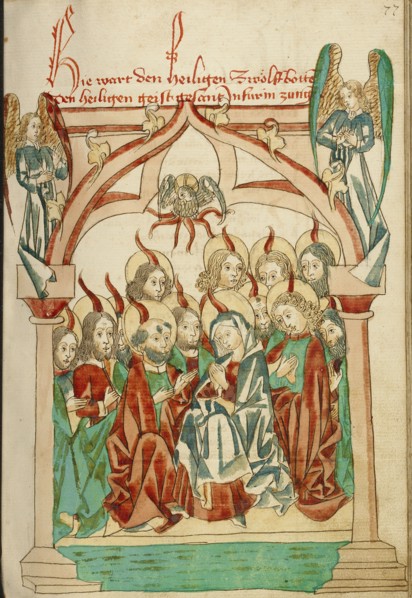 Pentecost; Barlaam und Josaphat, 1469. Creators: Hans Schilling, Diebolt Lauber.