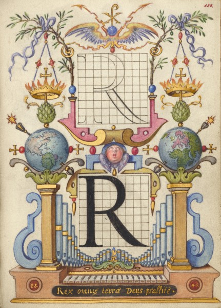 Guide for Constructing the Letter R; Mira calligraphiae monumenta, about 1591-1596. Creator: Joris Hoefnagel.