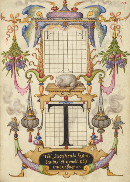 Guide for Constructing the Letter T; Mira calligraphiae monumenta, about 1591-1596. Creator: Joris Hoefnagel.