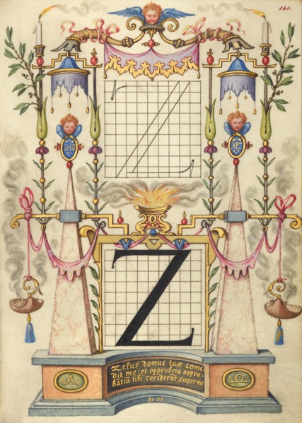 Guide for Constructing the Letter Z; Mira calligraphiae monumenta, about 1591-1596. Creator: Joris Hoefnagel.