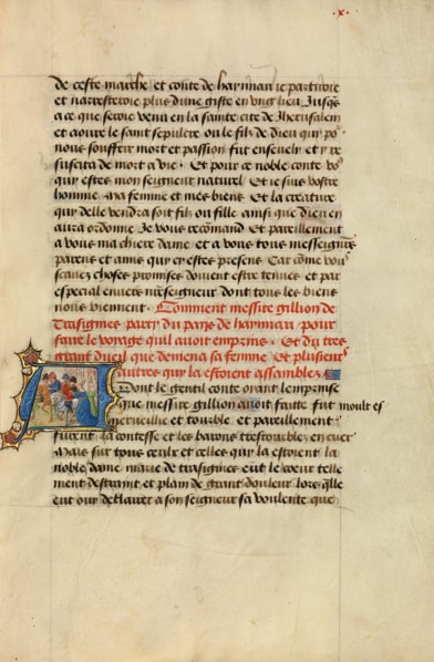 Initial A: Gillion Taking Leave of His Wife Marie; Roman de Gillion de Trazegnies, 1464. Creators: Lieven van Lathem, David Aubert.