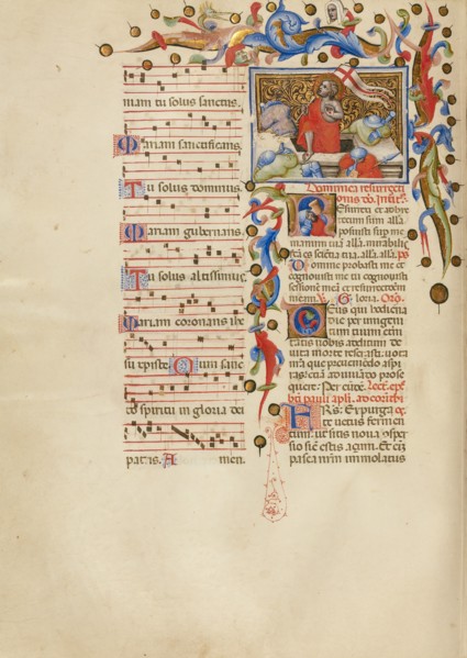 The Resurrection: Initial R: A Sleeping Soldier; Missal, between about 1389 and 1400. Creator: Master of the Brussels Initials.