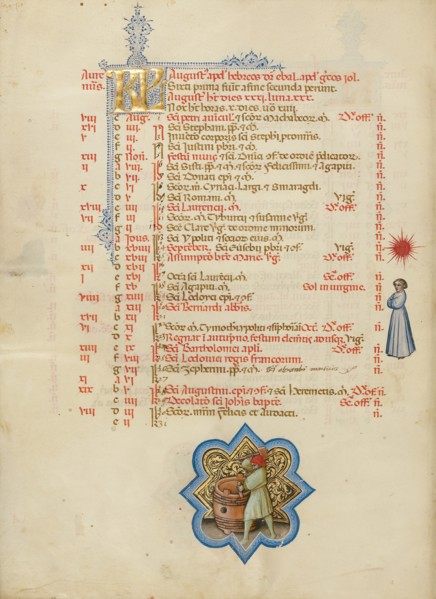 A Man Making a Barrel: Zodiacal Sign of Virgo; Missal, between about 1389 and 1400. Creator: Master of the Brussels Initials.