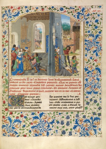 Orsines Presenting a Gift to Alexander and the Execution of Orsines, about 1470-1475. Creator: Master of the Jardin de vertueuse consolation.