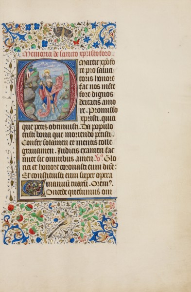 Initial O: Saint Christopher Carrying the Christ Child; Llangattock Hours, 1450s. Creator: Master of the Llangattock Hours.