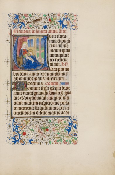 Initial V: The Virgin and Child with Saint Anne; Llangattock Hours, 1450s. Creator: Master of the Llangattock Hours.