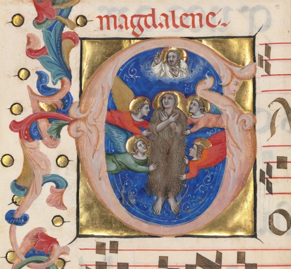 Initial G: The Assumption of Saint Mary Magdalene, about 1392-1402. Creator: Niccolo di Giacomo da Bologna.
