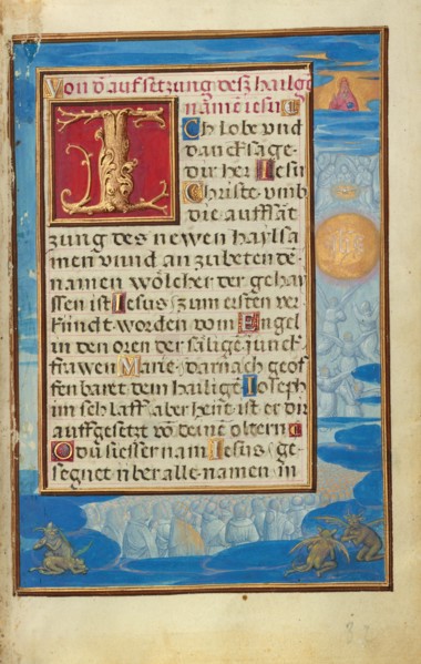 Border with the Adoration of the Name of Jesus, about 1525-1530. Creator: Simon Bening.