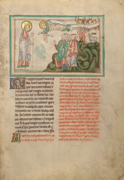 The Third Angel and the Ban to Adore the Beast; Dyson Perrins Apocalypse, about 1255-1260. Creator: Unknown.