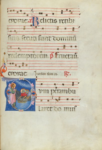 Initial D: The Calling of Saints Peter and Andrew; Antiphonal, late 13th century. Creator: Unknown.