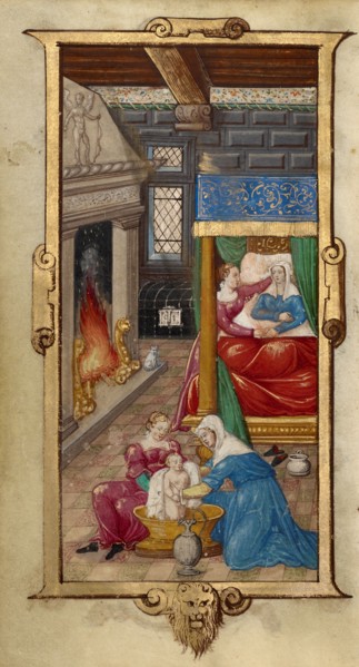 The Birth of the Virgin; The Nativity of the Virgin; Book of Hours, 1544. Creator: Unknown.