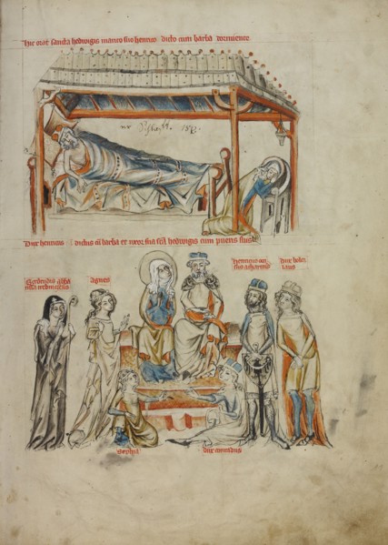 Heinrich Sleeping and Saint Hedwig Praying: Heinrich and Saint Hedwig with Their..., 1353. Creator: Unknown.
