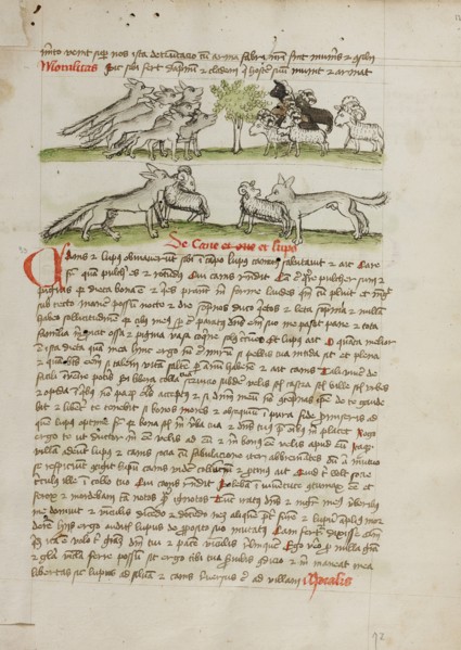 A Herd of Wolves Attacking a Flock of Rams; Fables, third quarter of 15th century. Creator: Unknown.