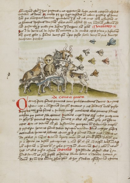 A Swarm of Insects Flying above a Group of Animals; Fables, third quarter of 15th century. Creator: Unknown.