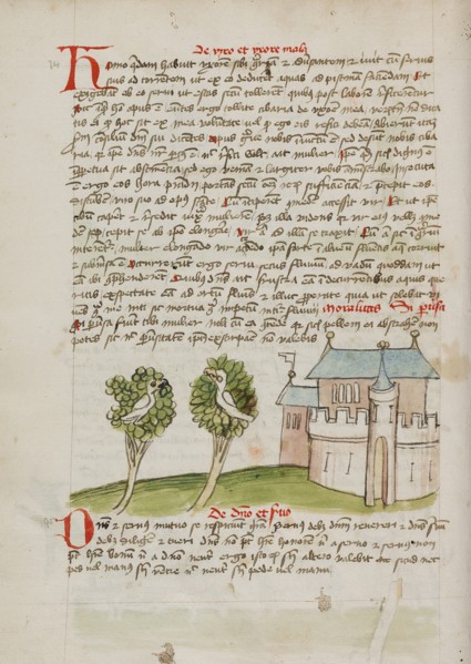 A Bird Perched in a Tree near a Town; Fables, third quarter of 15th century. Creator: Unknown.