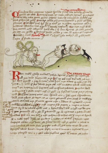 A Lion and Another Lion with a Mouse; Fables; Animal Fables, third quarter of 15th century. Creator: Unknown.