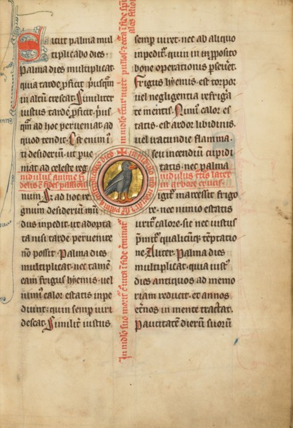 A Medallion with a Turtle Dove; De Natura Avium; De Pastoribus et Ovibus; Bestiarium, 1277 or after. Creator: Unknown.