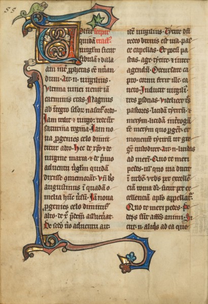 Decorated Initial V; De Natura Avium; De Pastoribus et Ovibus, 1277 or after. Creator: Unknown.