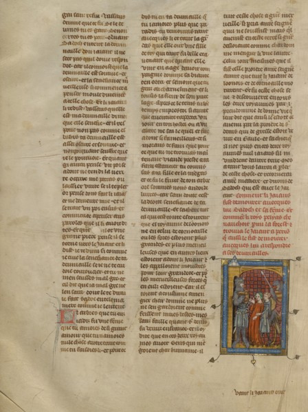 King Pelias Meeting the Giant, Who Holds Sadoch and Celynde Prisoner, about 1320-1340. Creator: Unknown.