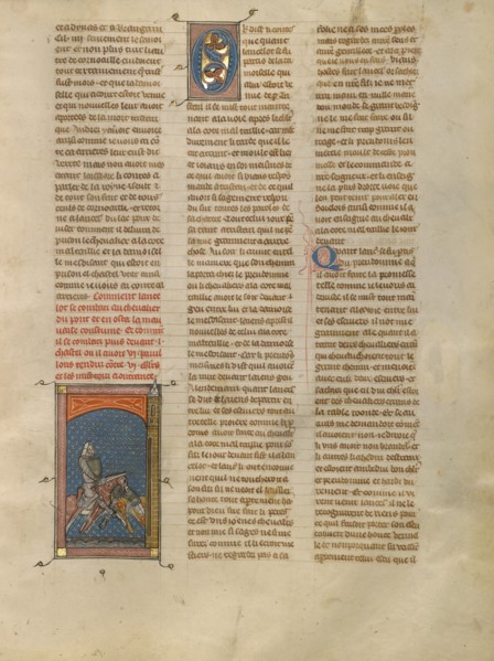Lancelot Fighting a Knight on a Bridge, about 1320-1340. Creator: Unknown.
