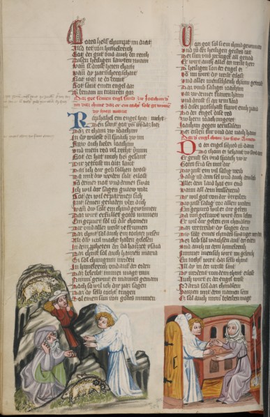 The Annunciation to Joachim: The Annunciation to Anna; Weltchronik, about 1400-1410. Creator: Unknown.
