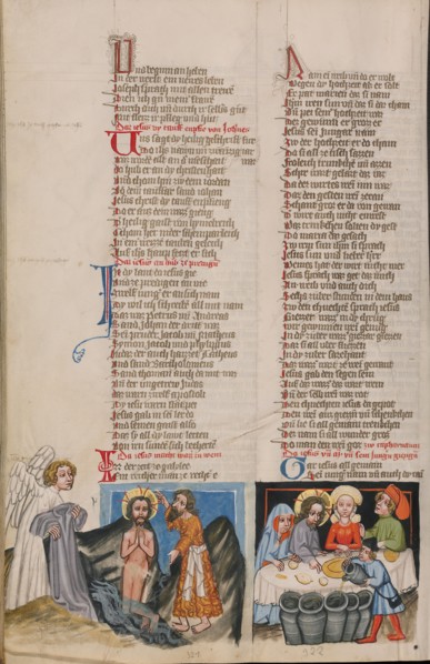 The Baptism of Christ: The Marriage at Cana; Weltchronik, about 1400-1410. Creator: Unknown.