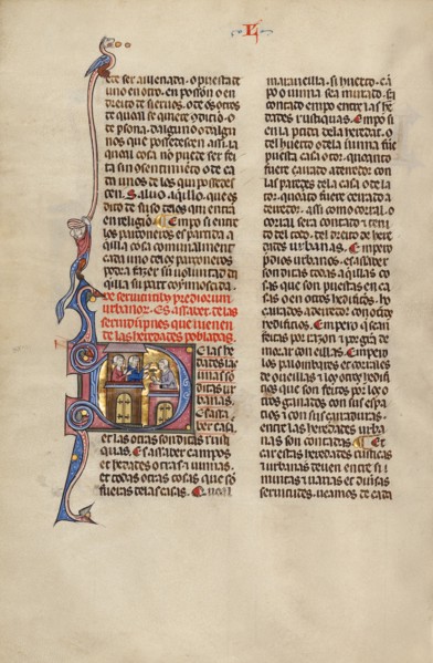 Initial D: Two Men on their Balcony Speaking to their Neighbour; Vidal Mayor, about 1290-1310. Creator: Unknown.