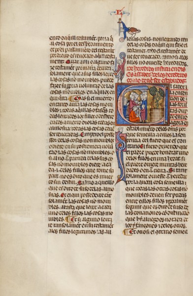Initial E: Two Groups before a Notary; Vidal Mayor, about 1290-1310. Creator: Unknown.