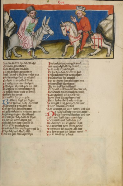 The Meeting of Balaam and Balak; Weltchronik, about 1400-1410. Creator: Unknown.