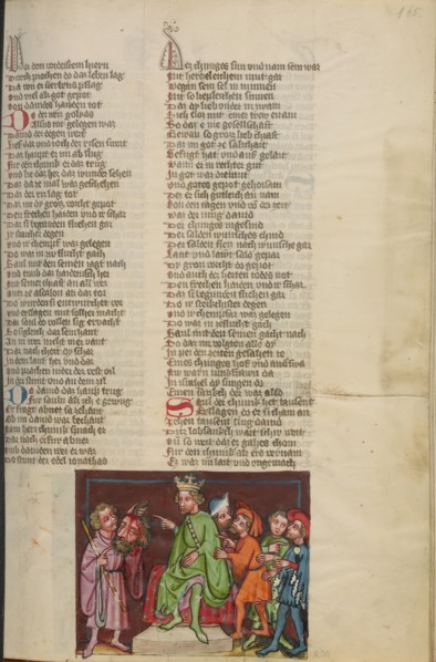 David with the Head of Goliath before Saul; Weltchronik, about 1400-1410. Creator: Unknown.