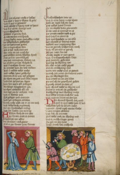 Tamar Complaining to Absalom: Absalom Ordering the Death of Amnon; Weltchronik, about 1400-1410. Creator: Unknown.