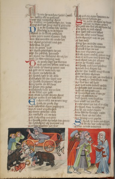 The Punishment of the Children who Mocked Elisha in Bethel: The Widow before Elisha, about 1400-10. Creator: Unknown.