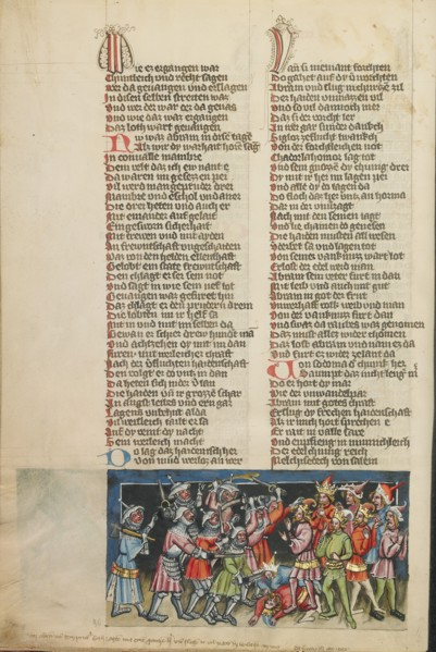 Abraham's Victory over the Four Kings; Weltchronik, about 1400-1410. Creator: Unknown.