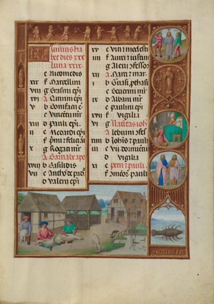 June Calendar Page: Sheepshearing: Cancer; Spinola Hours, about 1510-1520. Creator: Workshop of the Master of James IV of Scotland.