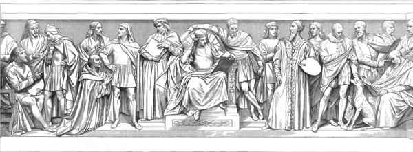 Sculptures around the base of the Prince Consort Memorial: East Front - Italian Painters.., 1872. Creator: Unknown.