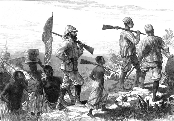 The Finding of Dr. Livingstone: Mr. Stanley and his retinue in Africa, 1872. Creator: Unknown.