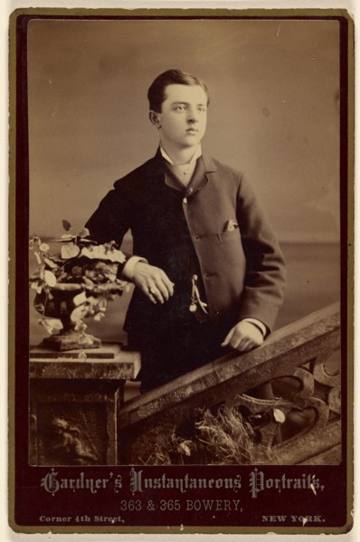 Unidentified well-dressed young man, standing, about 1880. Creator: Gardner.