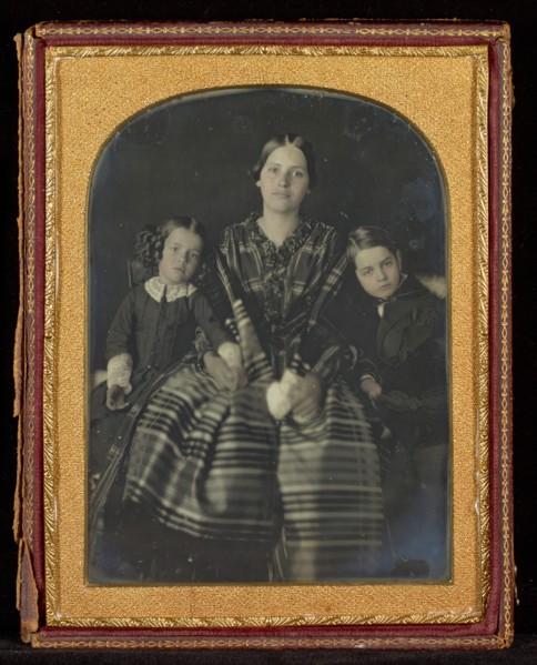 Portrait of a Seated Woman with a Young Girl and Boy on Either Side, about 1850s. Creator: Unknown.