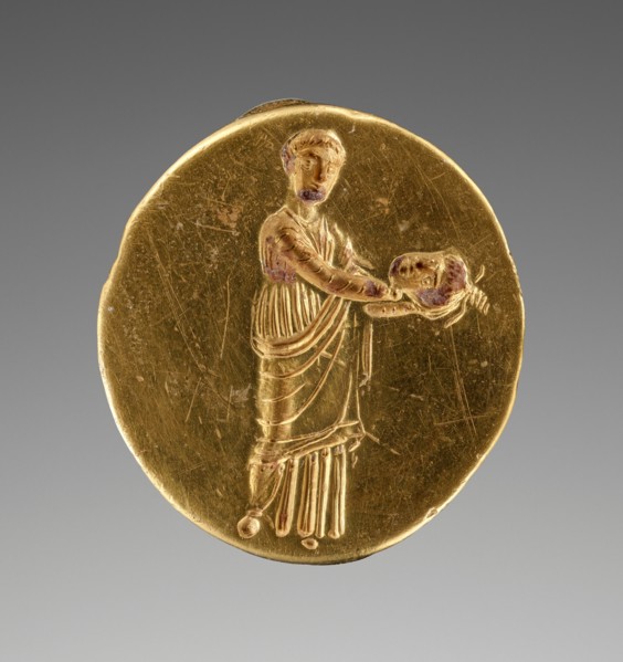 Engraved Ring with an Actor Holding a Theater Mask, 325-300 BC. Creator: Unknown.
