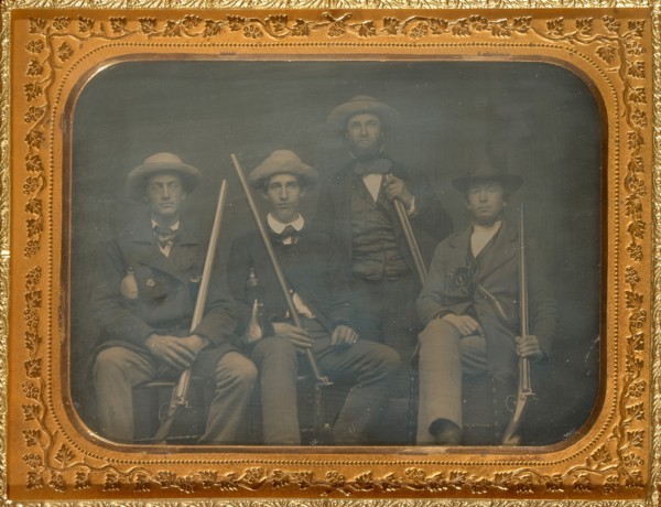 Portrait of four men with rifles, 1850s. Creator: Unknown.