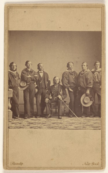 Group of military personnel, one being seated, about 1862. Creator: Mathew Brady.