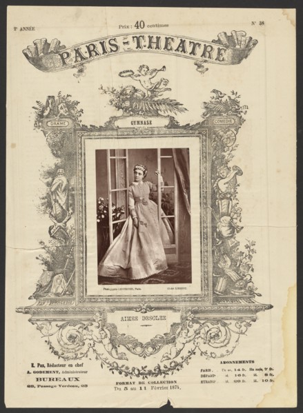 Paris Theatre: Aimee Desolee, 1874. Creator: Alphonse J. Liébert.