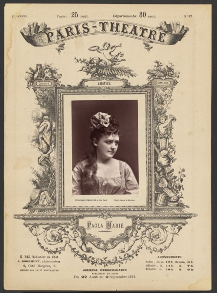 Paris Theatre: Paola Marie, 1874. Creator: Gaston & Mathieu & Cie.
