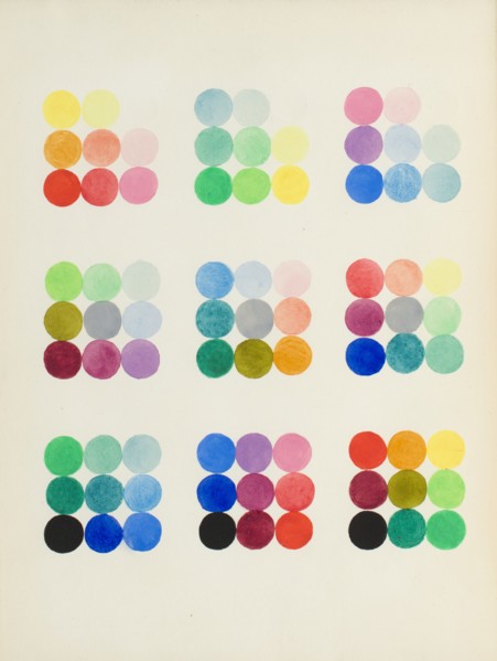 Coloured Plate representing sections at right angles with the primary axes of the cube, 1868.   Creator: William Benson.