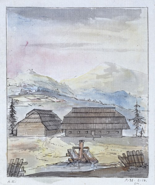 Timber Buildings in the Forests of Southern Germany, 1786.  Creator: Elias Martin.