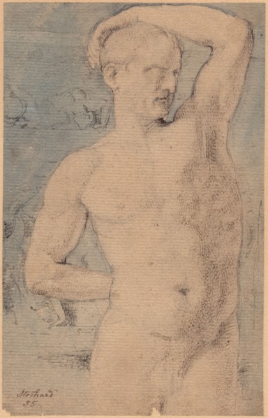 Half-length drawing of a male nude, (c1800?). Creator: Thomas Stothard.