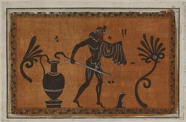 Colour plate of Cadmos at Ares's well, from attic oinoche, 1766 [-1767].  Creator: Unknown.