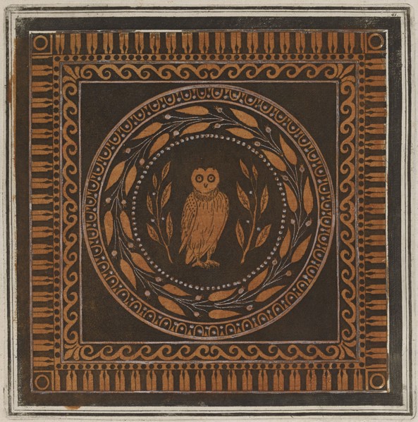 Colour plate of an owl, from a cotyle, 1766 [-1767].  Creator: Unknown.